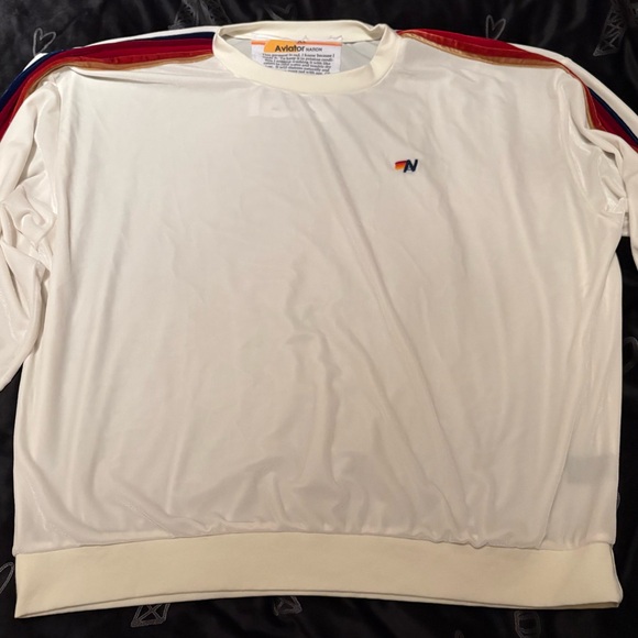 Aviator Nation Sweatshirt Classic Velvet Crew Neck Relaxed White Unisex Size XL - Picture 9 of 9